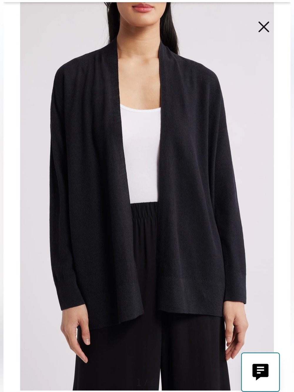 Eileen Fisher Silk & Cotton Open Front Black Minimalist Quiet Luxury Cardigan,2X